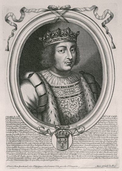 Charles V the Wise（1338-80）法国国王，来自&39;法国所有国王的奥古斯特代表，从法拉蒙到路易十四&39;，巴黎，1679 作者 Nicolas II de Larmessin